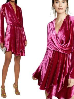NEW Maria Lucia Hohan $815 Nola Fuchsia Pink Velvet Wrap Dress